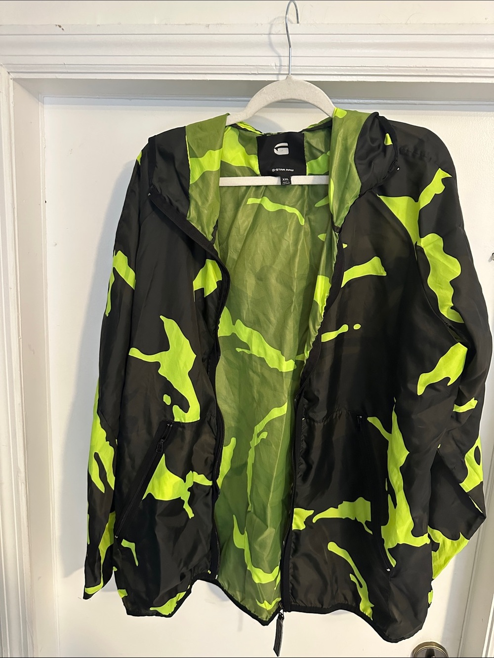 G-Star Black and Neon Green Hooded Windbreaker Jacket